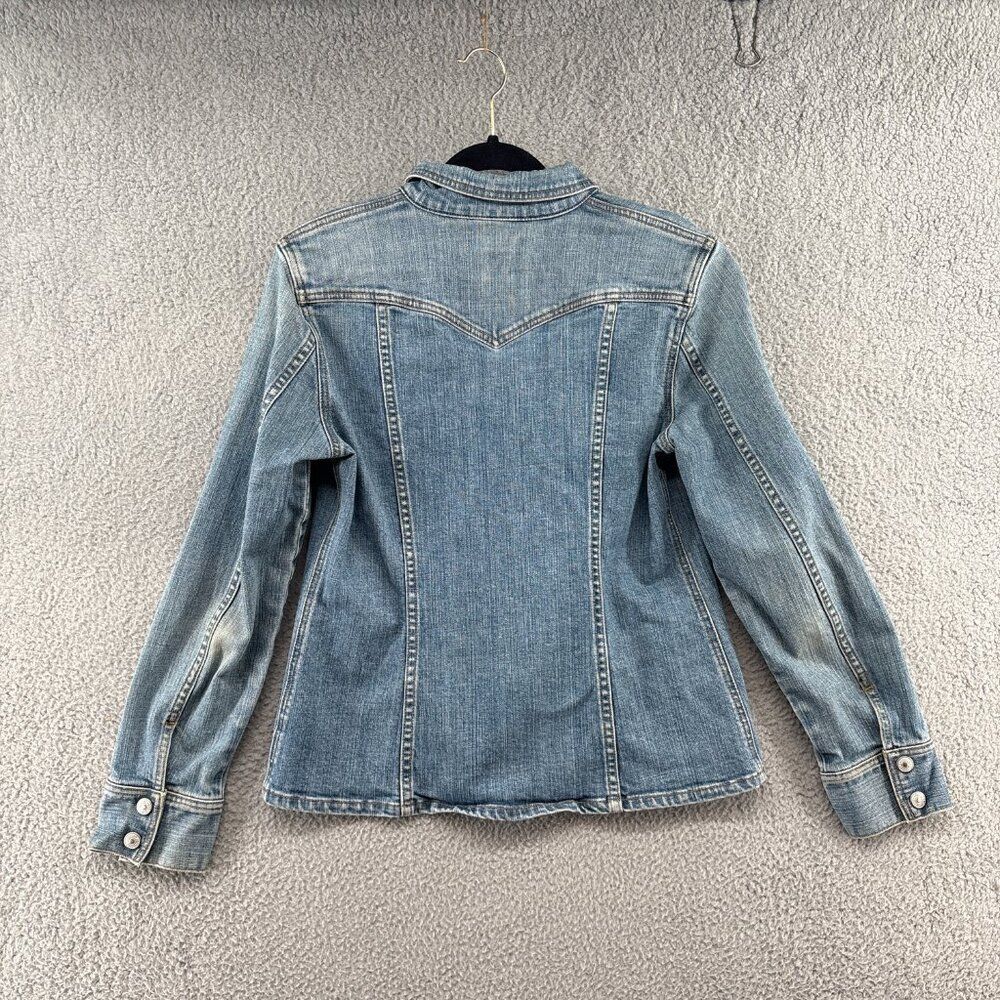 GAP 2003 Stretch Denim Snap Jacket Medium Light Wash Western Utility Y2K - Picture 4 of 14